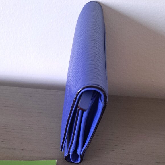 Kate Spade New York Blue Pebbled Leather Trifold Logo Wallet Snap Closure NWT - Picture 9 of 14